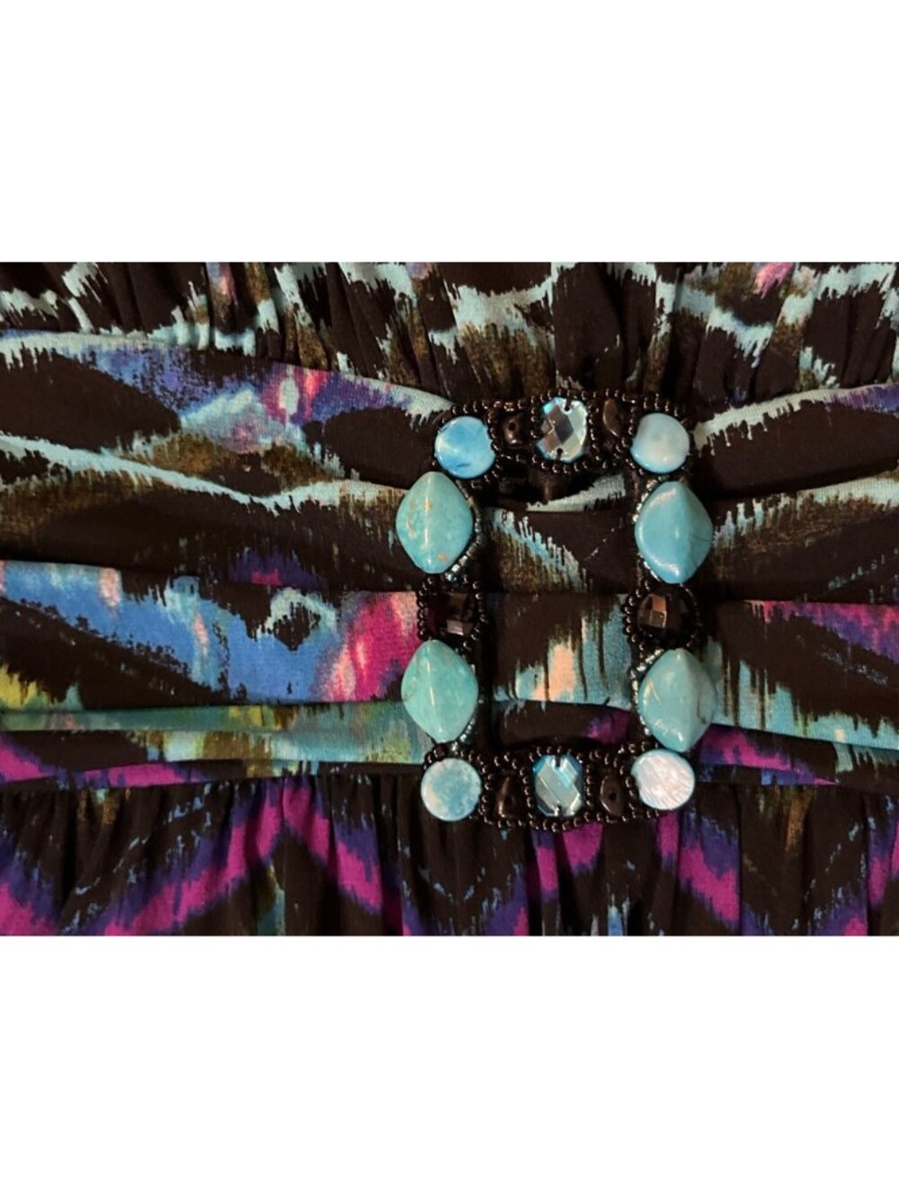 Bisou Bisou Michelle Bohbot Maxi Dress Womens 10P Petite Beaded Chevron Used - Picture 16 of 16
